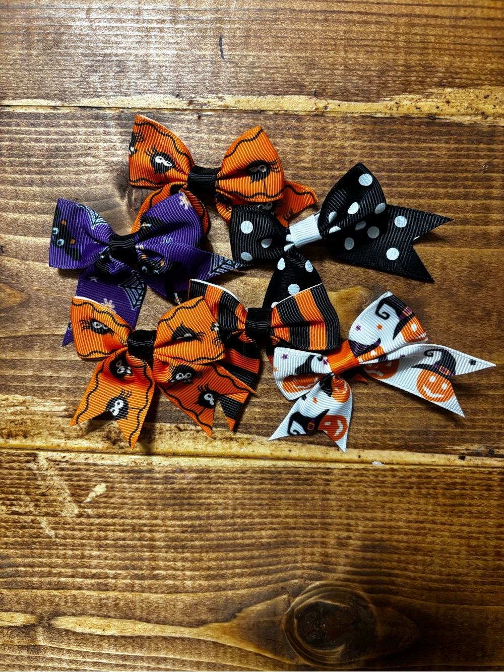 Halloween Kids Ribbon Hair Bows - Orange, Purple, Black, White
